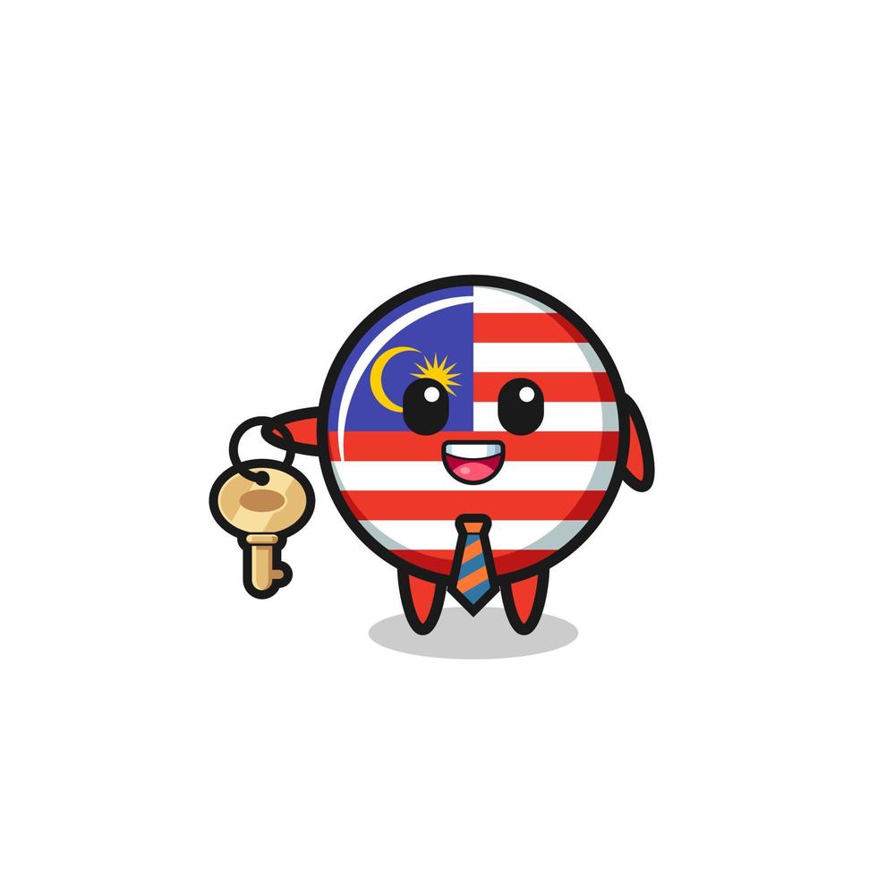 schattige vlag van Maleisië als mascotte van een makelaar vector