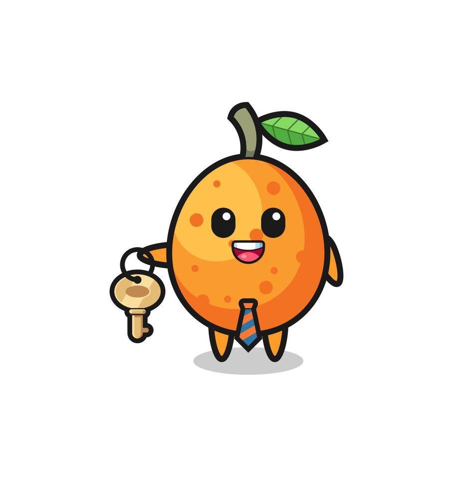 schattige kumquat als mascotte van een makelaar vector