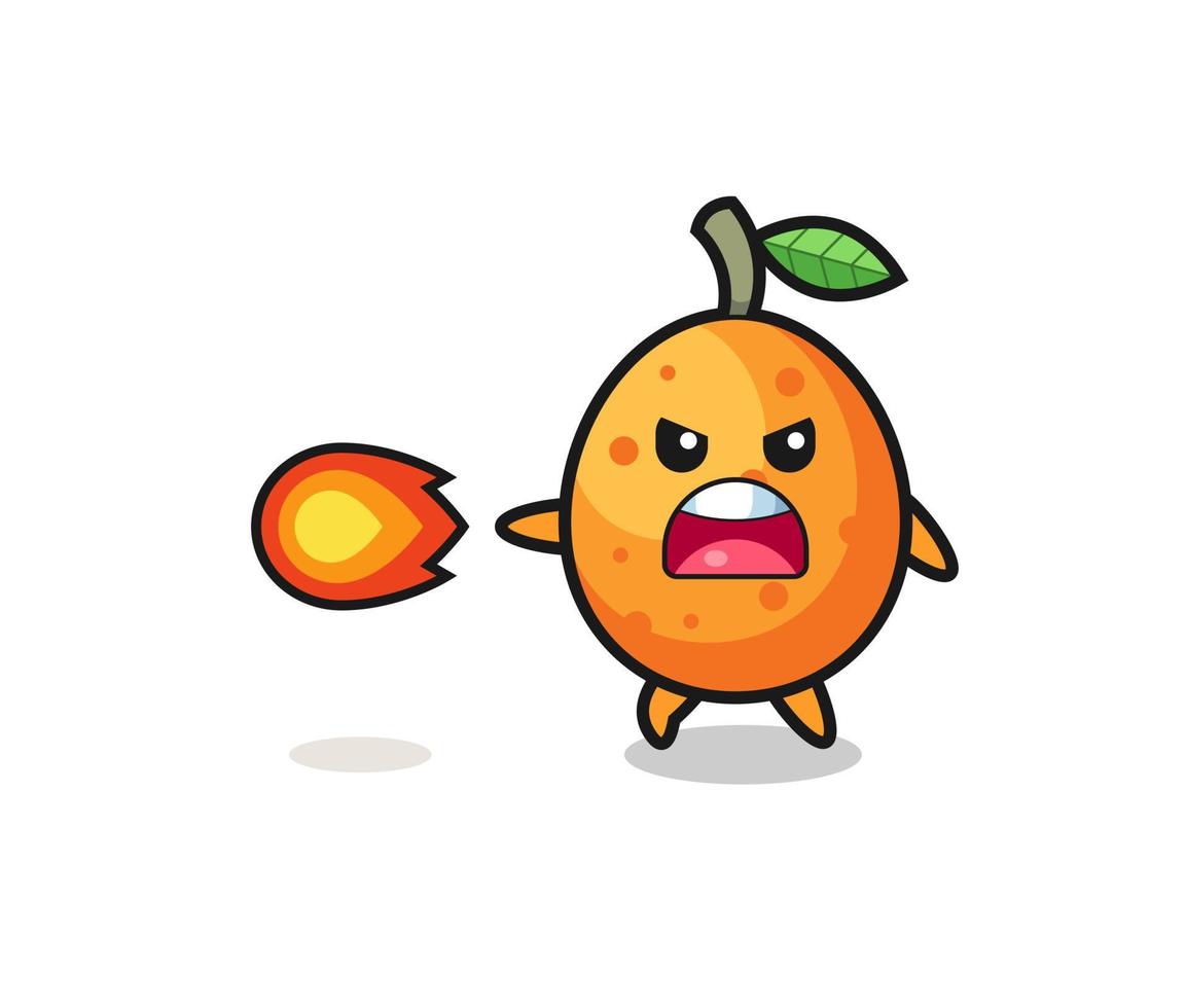 schattige kumquat-mascotte schiet vuurkracht vector