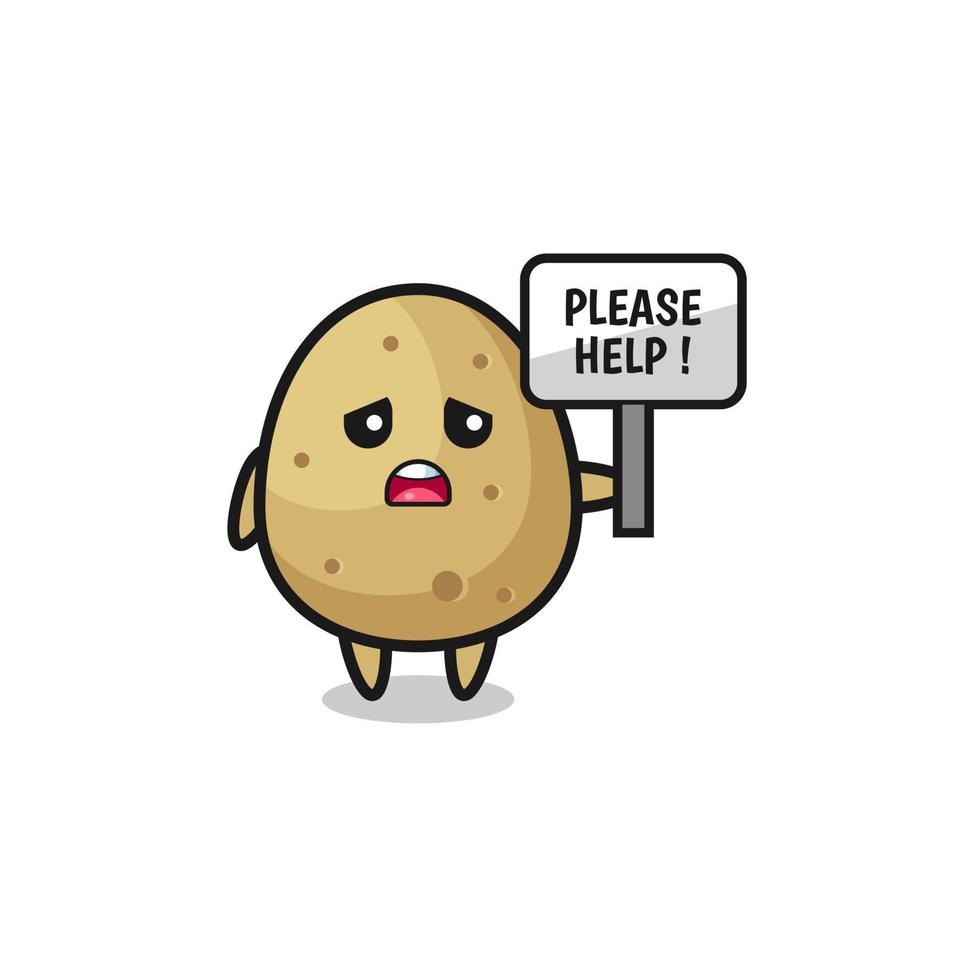 schattige aardappel houd de alsjeblieft help banner vast vector