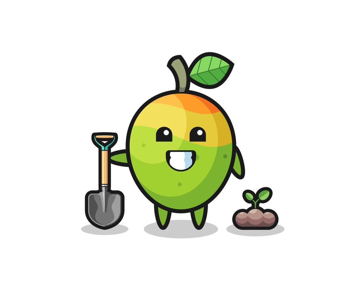 schattige mango-cartoon plant een boomzaad vector