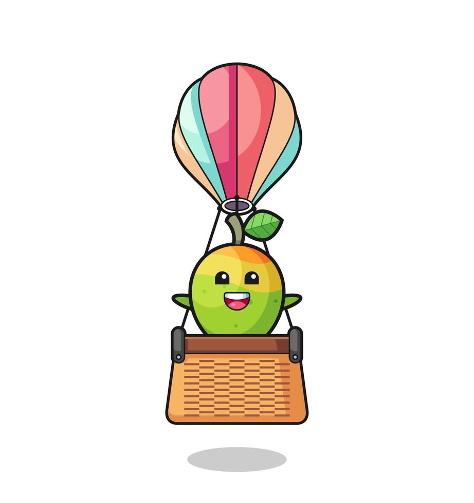 mangomascotte rijdt in een heteluchtballon vector