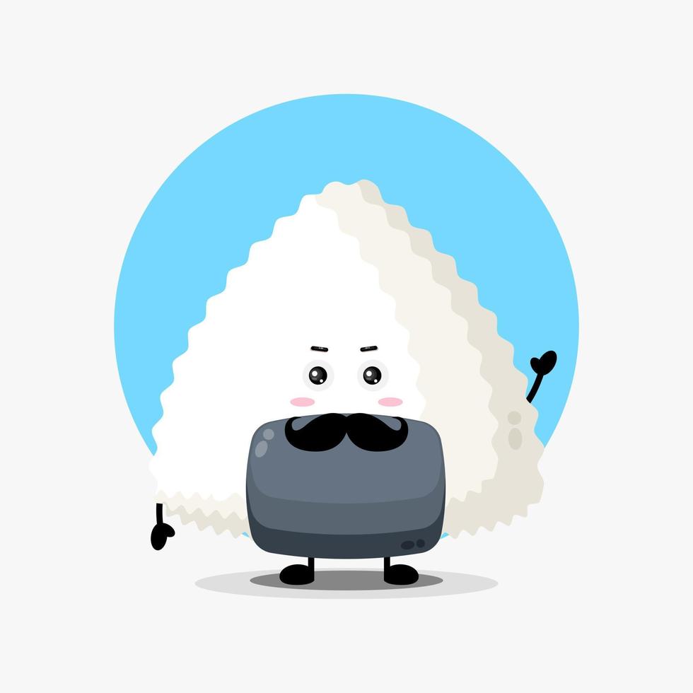 schattig onigiri-personage met snor vector