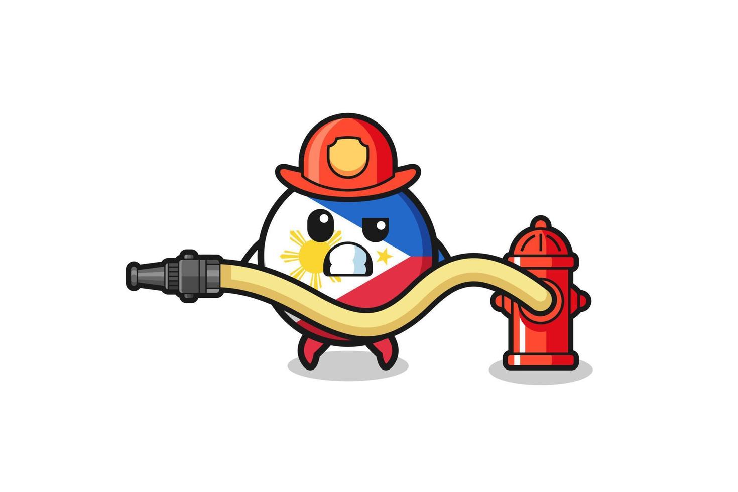 Filippijnse vlag cartoon als brandweerman mascotte met waterslang vector