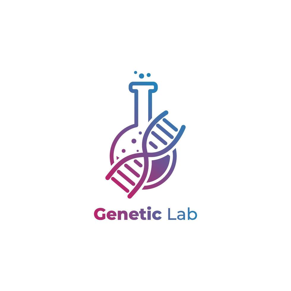 logo voor genetisch onderzoekslaboratorium. de logovorm is een combinatie van de elenmeyervorm met dna vector