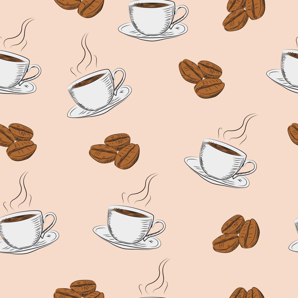 koffiebonen en kopjes naadloos vectorpatroon vector