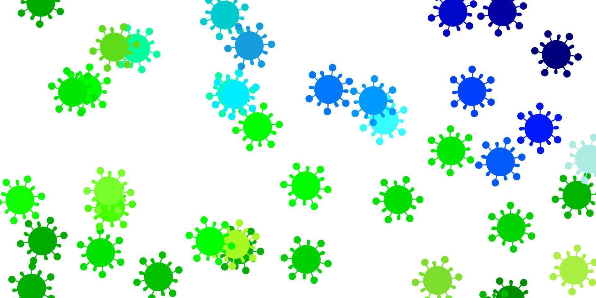 lichtblauwe, groene vectorachtergrond met covid-19 symbolen. vector