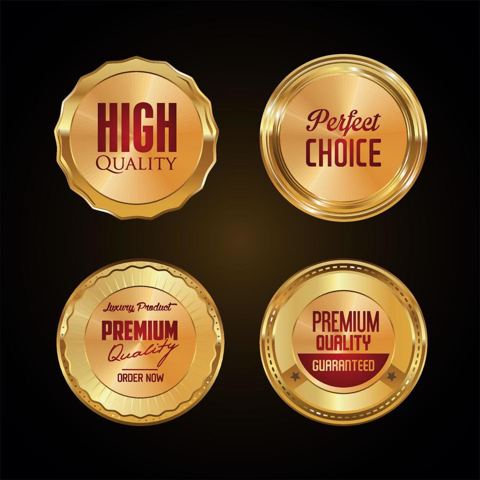 verkoop en hoogwaardige retro labels en badges gouden collectie vector