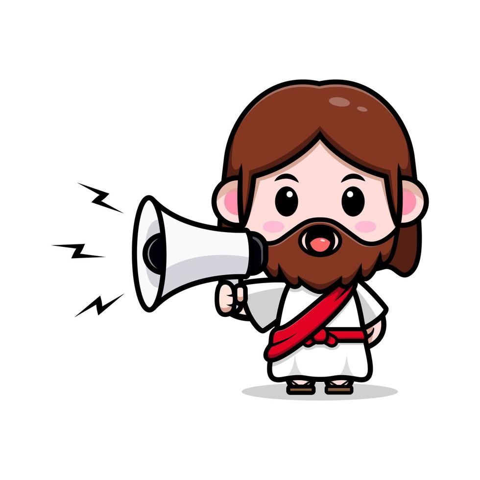 schattig jezus christus mascotte cartoon icoon. kawaii mascotte karakter illustratie voor sticker, poster, animatie, kinderboek of ander digitaal en gedrukt product vector