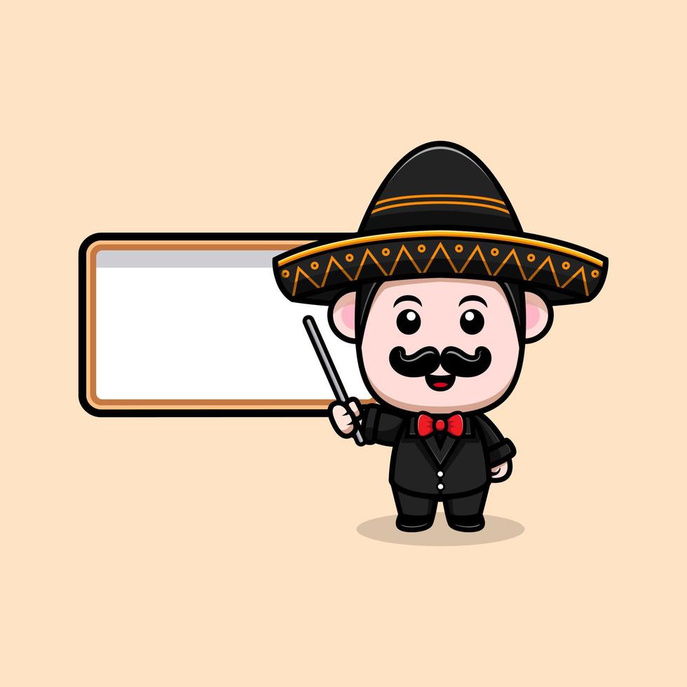 schattige Mexicaanse mariachi mascotte cartoon icoon. kawaii mascotte karakter illustratie voor sticker, poster, animatie, kinderboek of ander digitaal en gedrukt product vector