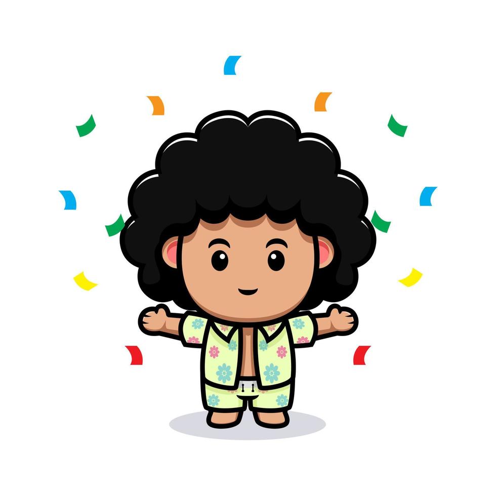 schattige afro jongen mascotte cartoon icoon. kawaii mascotte karakter illustratie voor sticker, poster, animatie, kinderboek of ander digitaal en gedrukt product vector