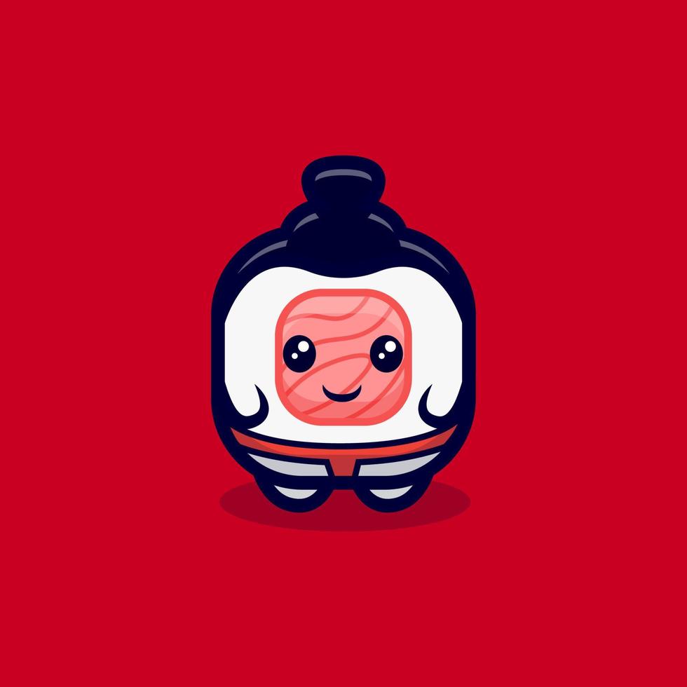 schattige sushi roll verandert in sumo cartoon vector pictogram illustratie