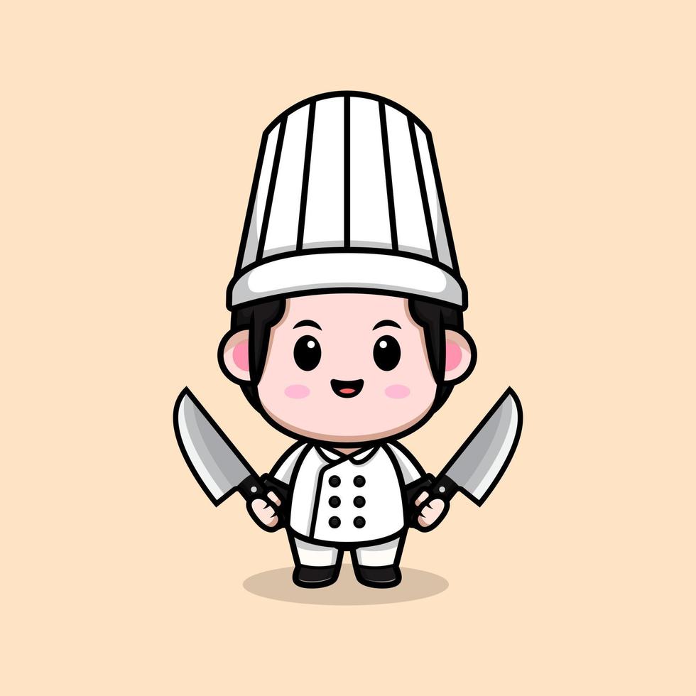 schattige chef-kok mascotte cartoon icoon. kawaii mascotte karakter illustratie voor sticker, poster, animatie, kinderboek of ander digitaal en gedrukt product vector