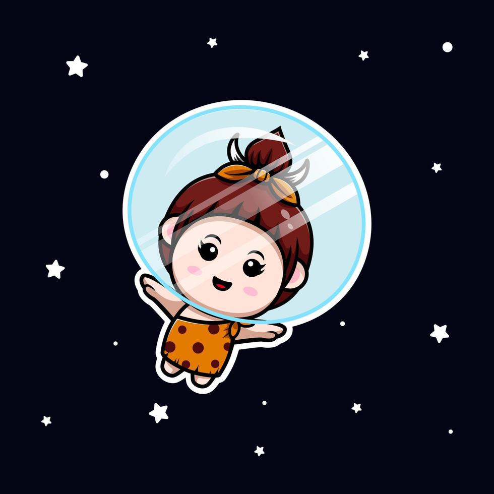 schattig primitief cavegirl mascotte cartoon icoon. kawaii mascotte karakter illustratie voor sticker, poster, animatie, kinderboek of ander digitaal en gedrukt product vector