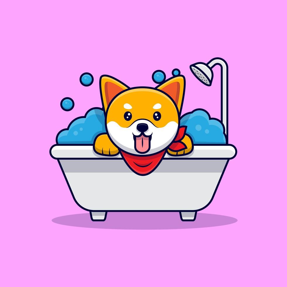 schattige shiba inu-hond neemt een bad cartoon icoon illustratie vector