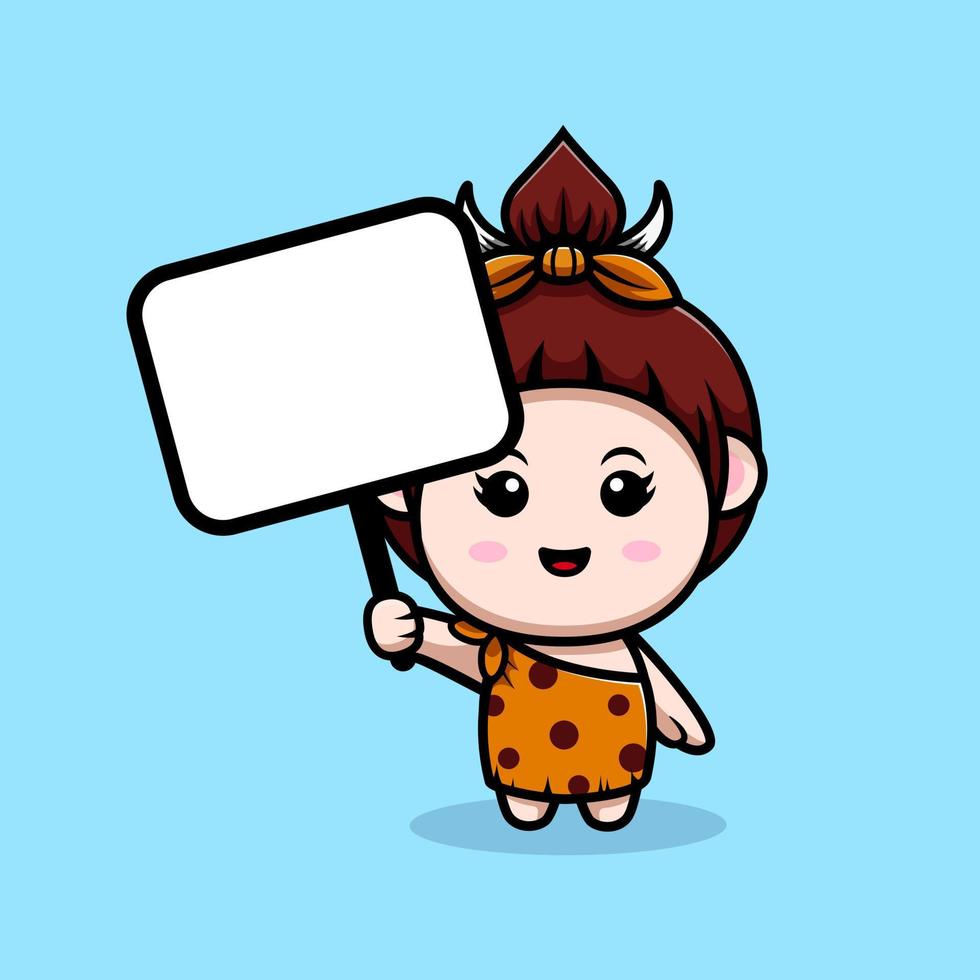 schattig primitief cavegirl mascotte cartoon icoon. kawaii mascotte karakter illustratie voor sticker, poster, animatie, kinderboek of ander digitaal en gedrukt product vector