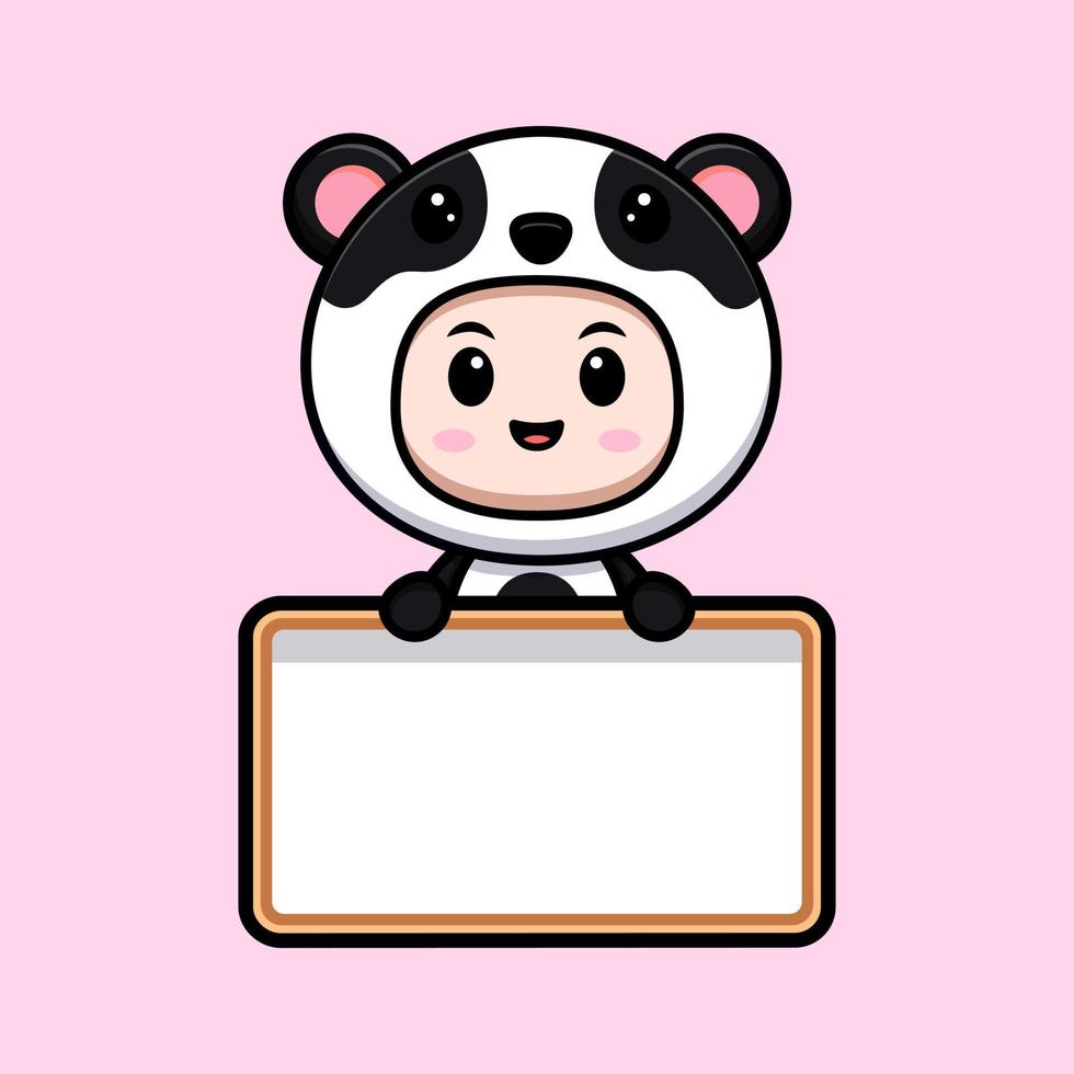 leuke jongen die pandakostuum draagt. dierenkostuum karakter cartoon afbeelding voor sticker, poster, animatie, kinderboek of ander digitaal en gedrukt product vector