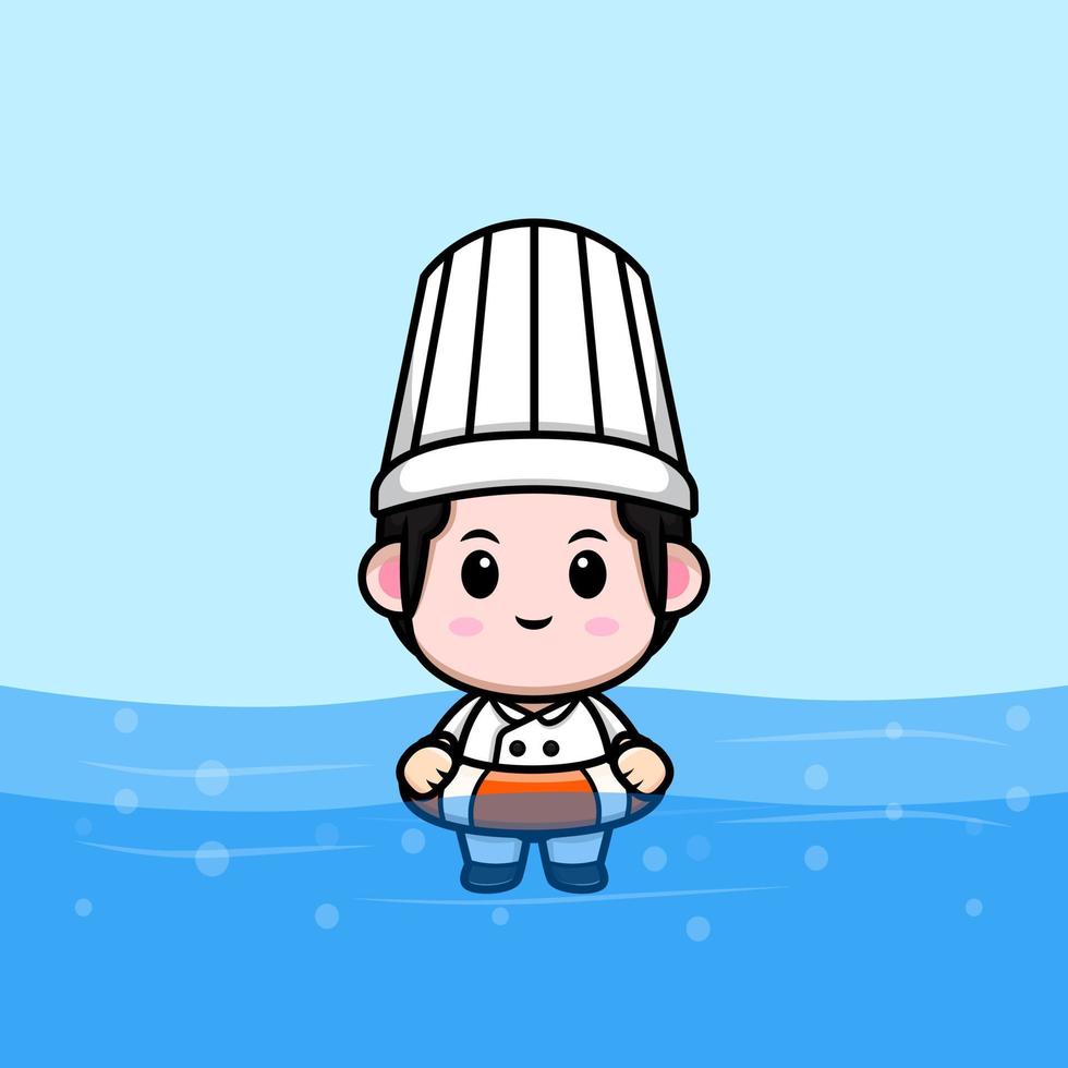 schattige chef-kok mascotte cartoon icoon. kawaii mascotte karakter illustratie voor sticker, poster, animatie, kinderboek of ander digitaal en gedrukt product vector