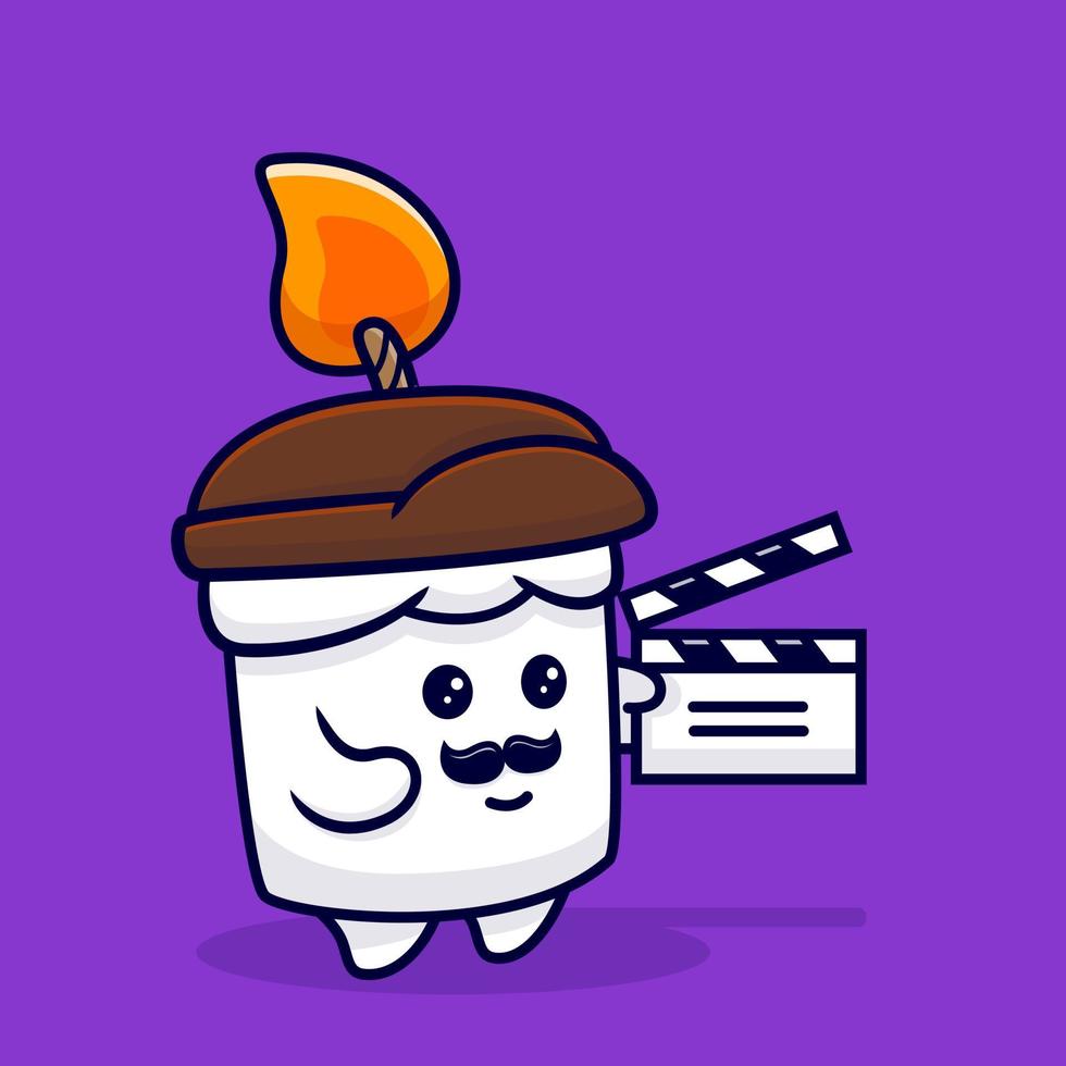 ontwerp van schattige kaars is een mascotte-illustratie van een filmmaker vector