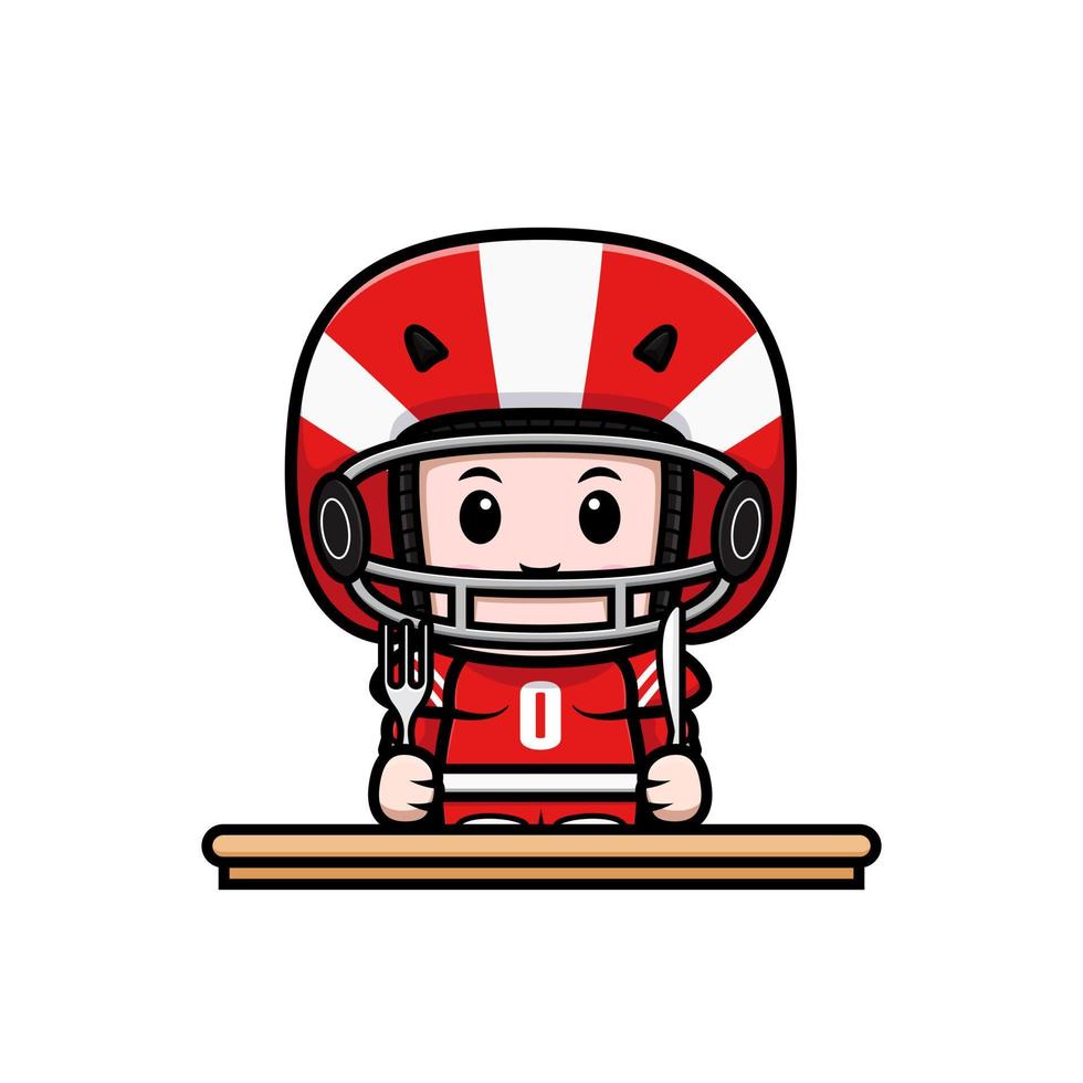 schattige american football speler kawaii mascotte karakter illustratie voor sticker, poster, animatie, kinderboek of ander digitaal en gedrukt product vector