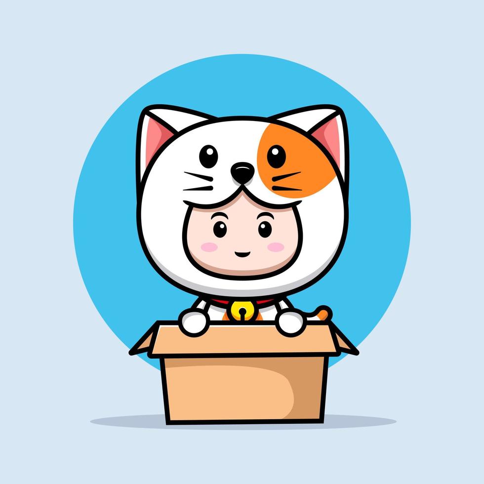 ontwerp van een schattige jongen die een kattenkostuum draagt. dierenkostuum karakter cartoon afbeelding voor sticker, poster, animatie, kinderboek of ander digitaal en gedrukt product vector