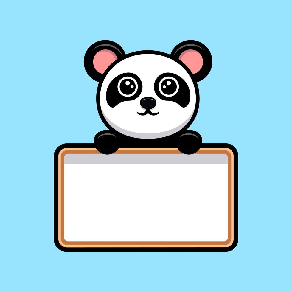 schattige panda met lege whiteboard cartoon mascotte vector