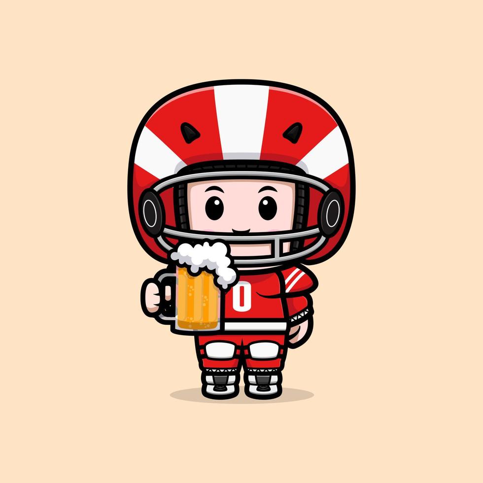 schattige american football speler kawaii mascotte karakter illustratie voor sticker, poster, animatie, kinderboek of ander digitaal en gedrukt product vector