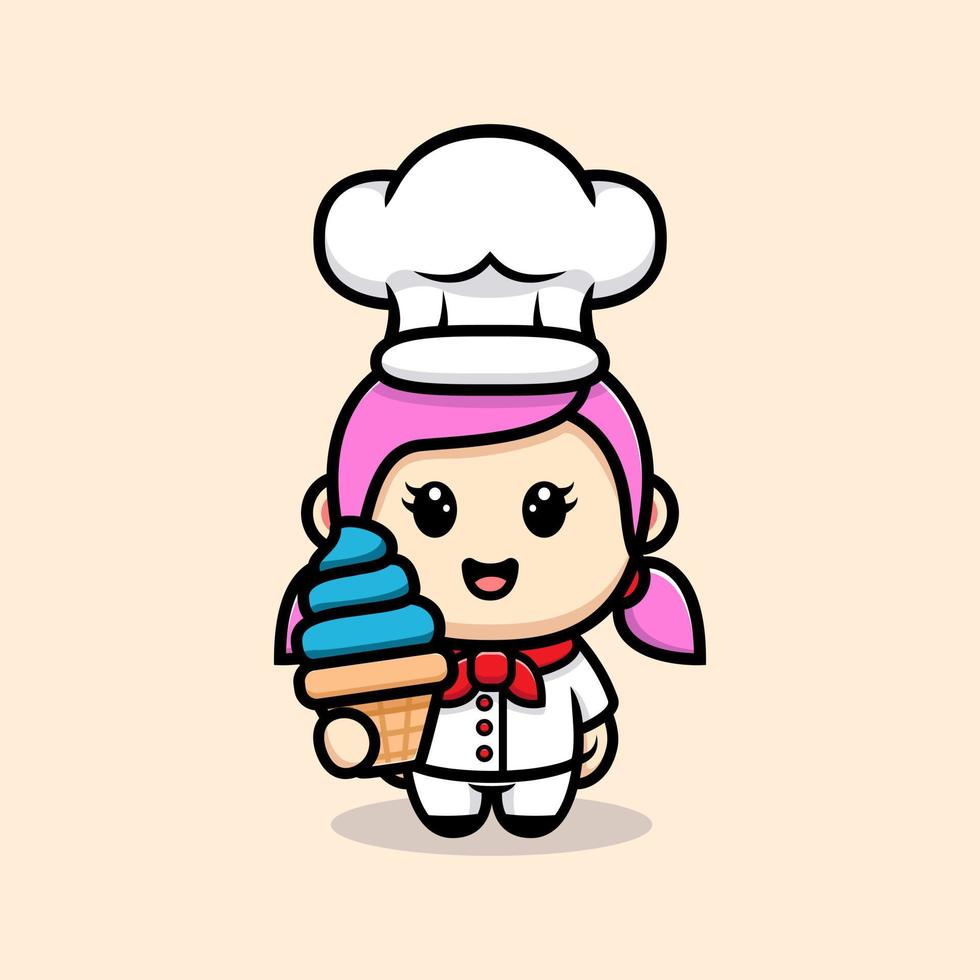 schattig meisje chef-kok met ijs mascotte ontwerp vector