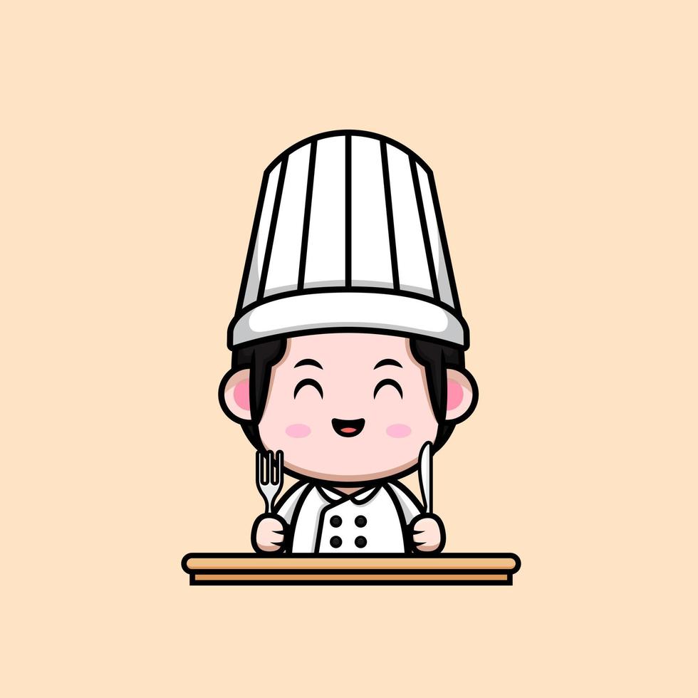 schattige chef-kok mascotte cartoon icoon. kawaii mascotte karakter illustratie voor sticker, poster, animatie, kinderboek of ander digitaal en gedrukt product vector