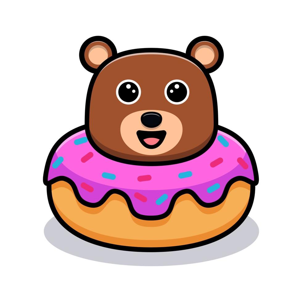 schattige beer in roze donut stripfiguur vector