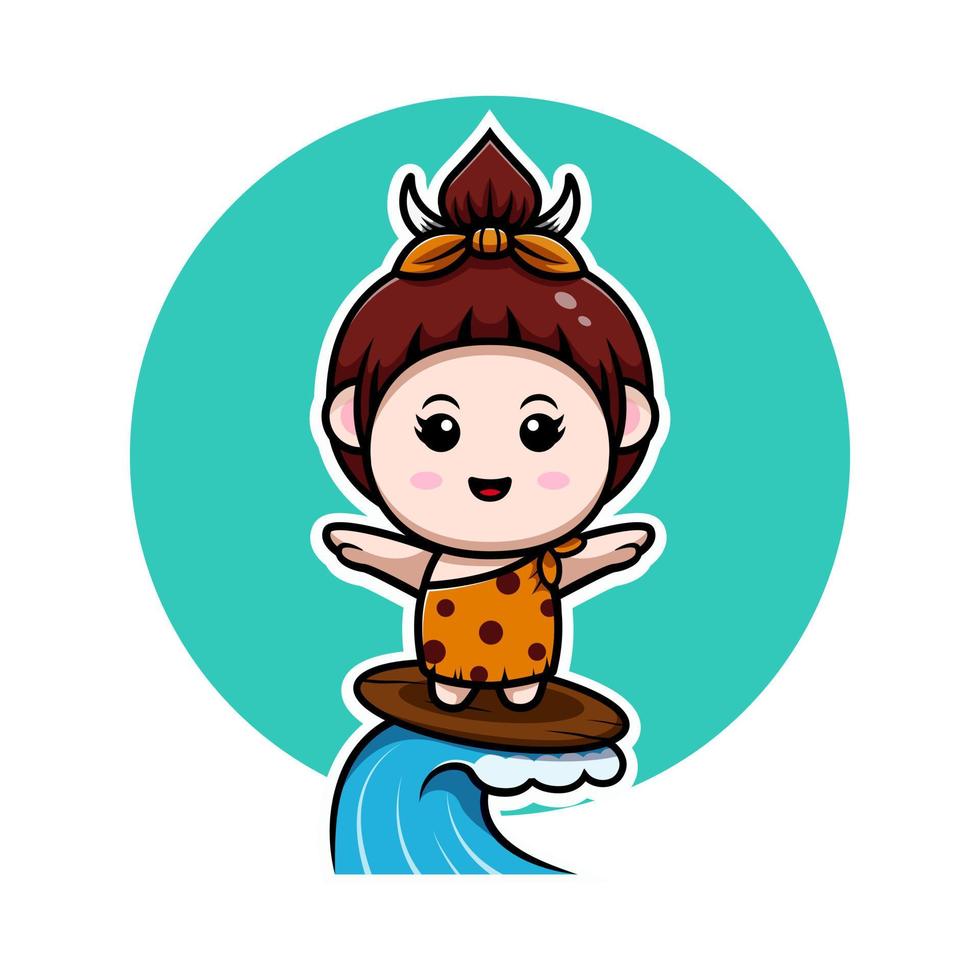 schattig primitief cavegirl mascotte cartoon icoon. kawaii mascotte karakter illustratie voor sticker, poster, animatie, kinderboek of ander digitaal en gedrukt product vector