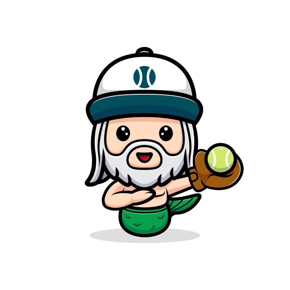 schattig poseidon mascotte cartoon icoon. kawaii mascotte karakter illustratie voor sticker, poster, animatie, kinderboek of ander digitaal en gedrukt product vector