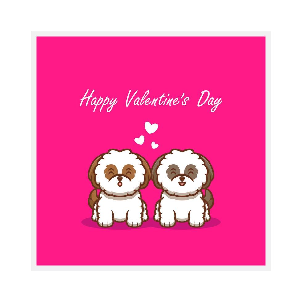 schattige hond met happy valentine dag wenskaart, vlakke afbeelding vector