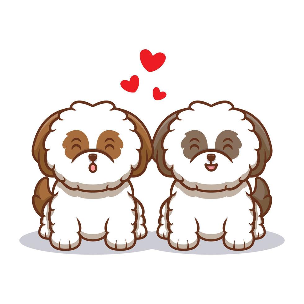 schattige shih-tzu puppy verliefd cartoon pictogram illustratie vector