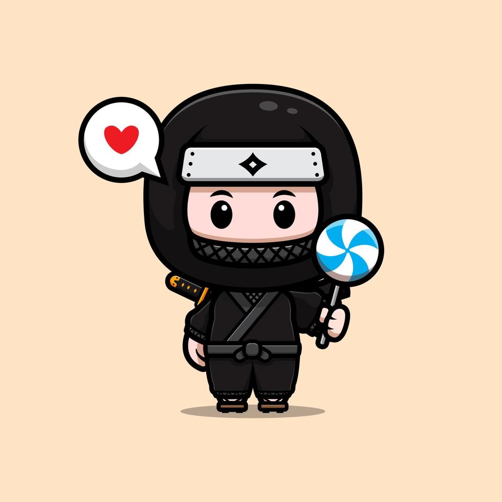 schattig ninja mascotte cartoon icoon. kawaii mascotte karakter illustratie voor sticker, poster, animatie, kinderboek of ander digitaal en gedrukt product vector