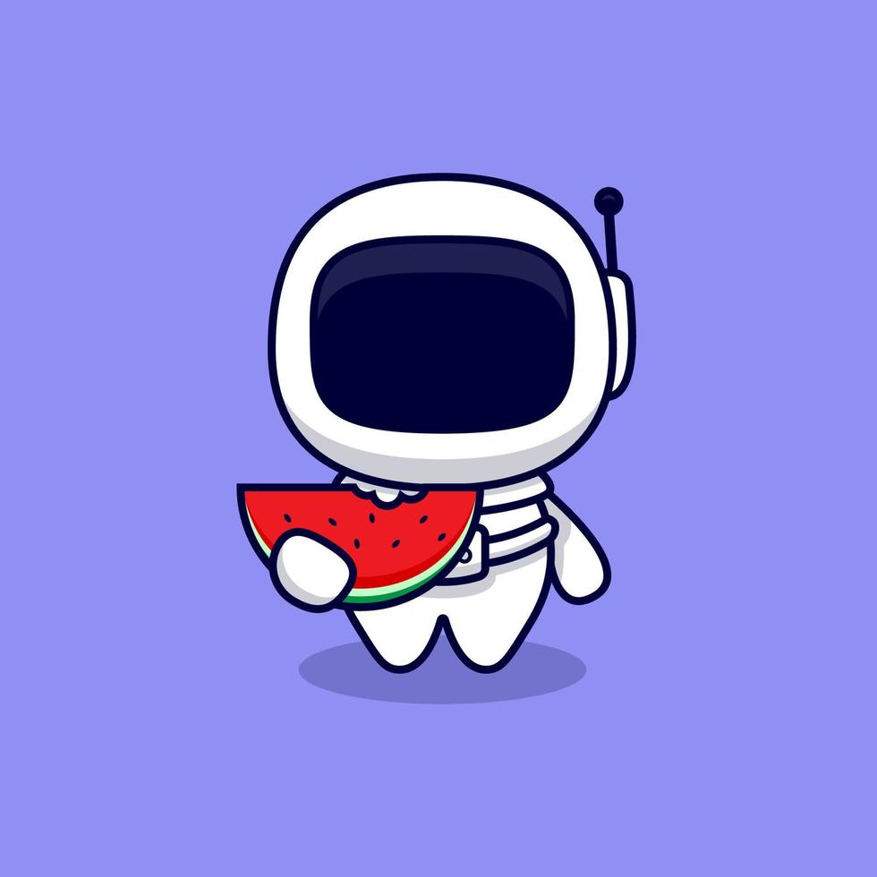 schattige astronaut eten watermeloen cartoon vectorillustratie pictogram. platte cartoonstijl vector