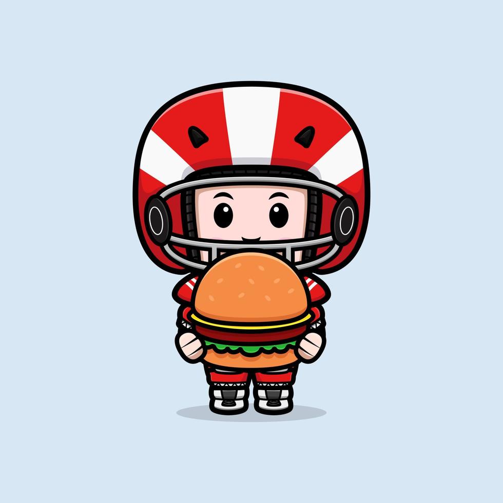 schattige american football speler kawaii mascotte karakter illustratie voor sticker, poster, animatie, kinderboek of ander digitaal en gedrukt product vector
