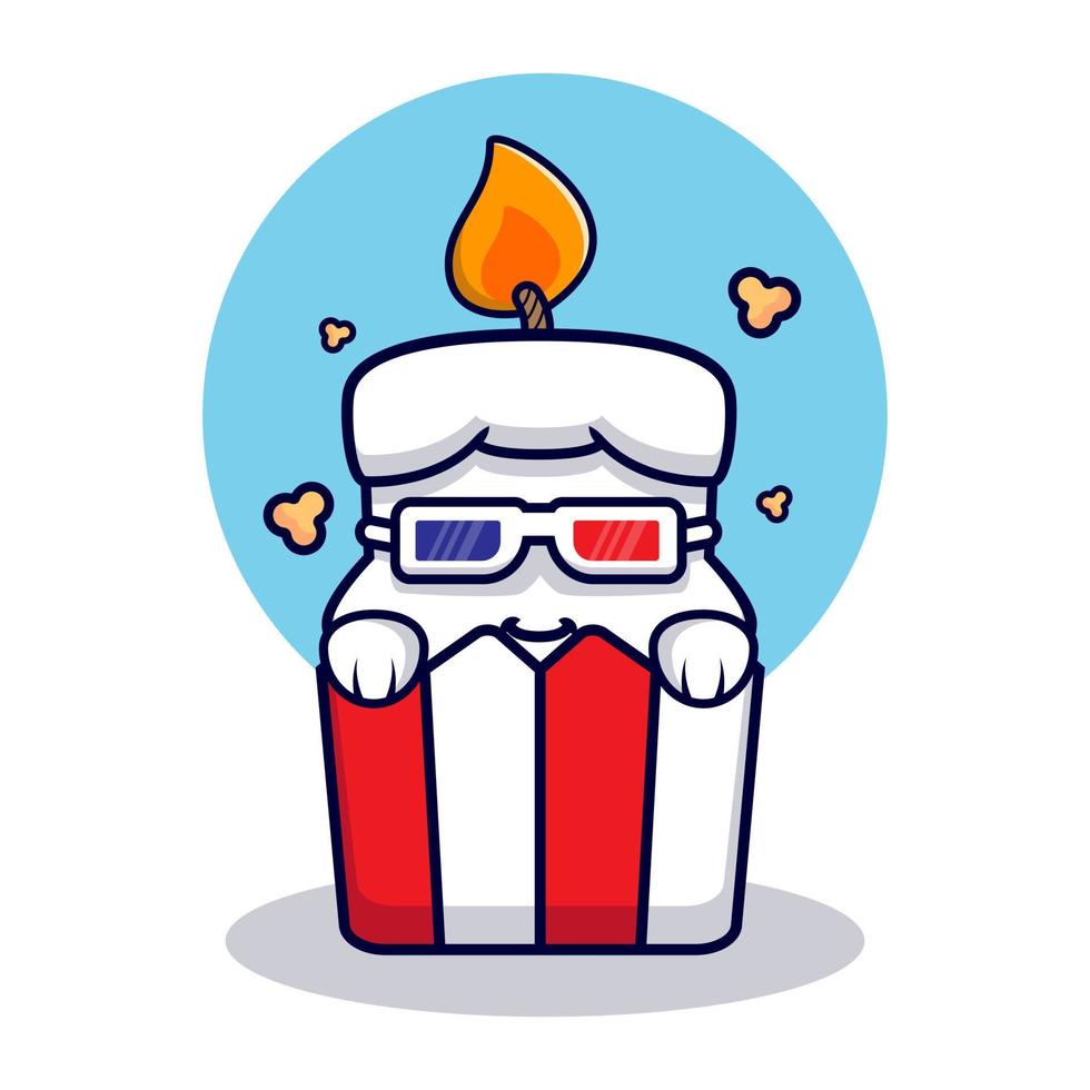 ontwerp van schattige kaars eten popcorn mascotte illustratie vector