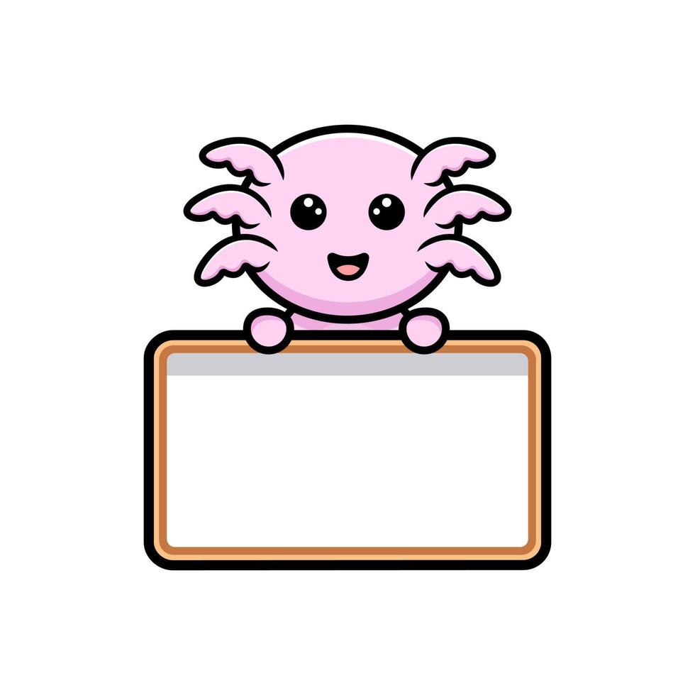 schattige oxolotl met lege tekst whiteboard stripfiguur vector