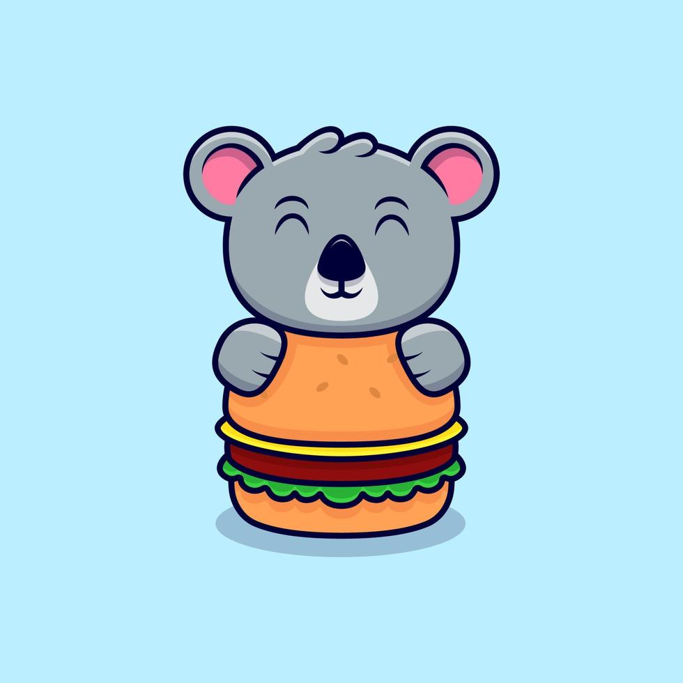 schattige koala knuffel de grote hamburger mascotte cartoon vectorillustratie. vector