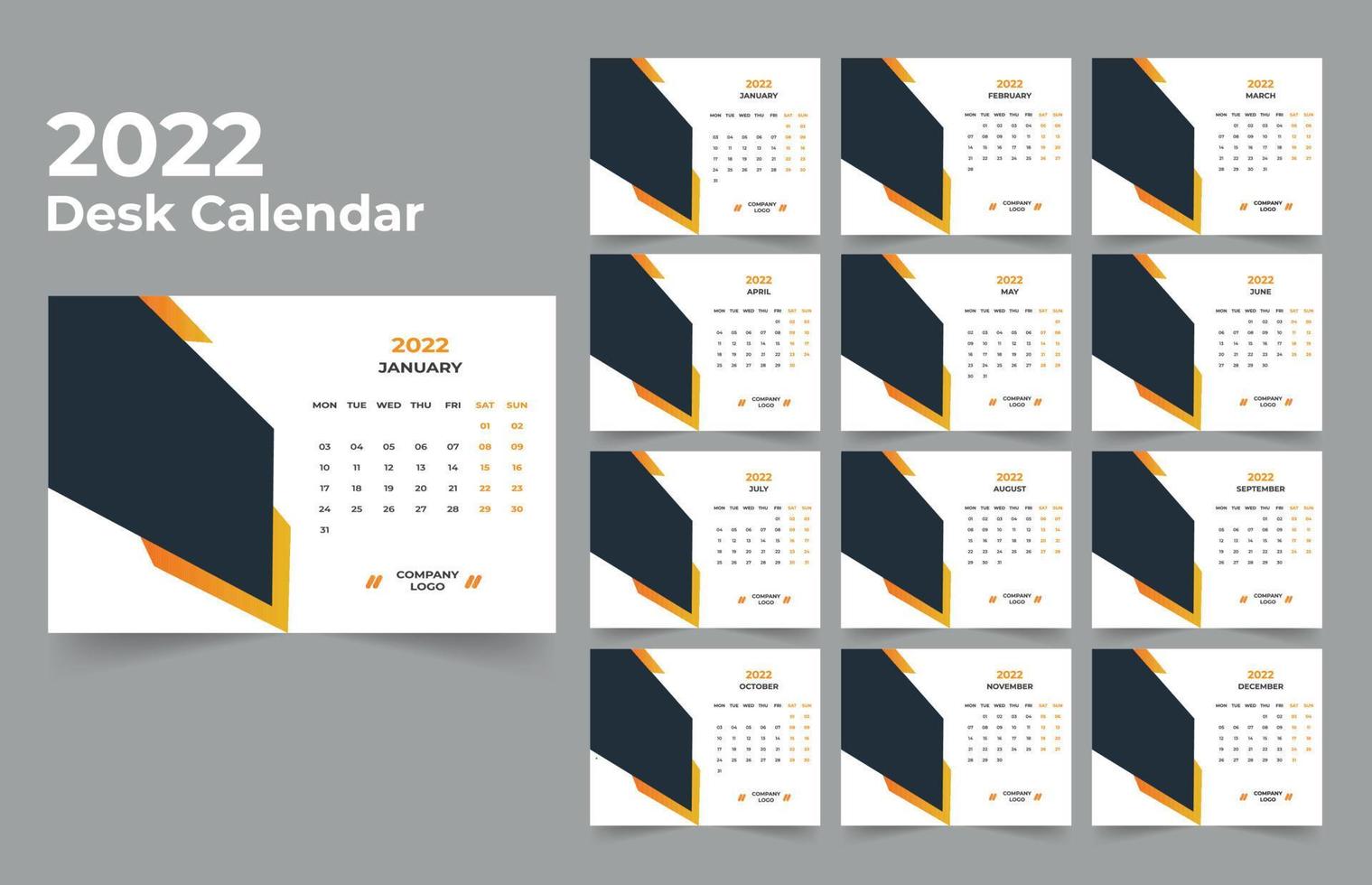 2022 bureaukalender planner .week start op maandag. sjabloon voor jaarkalender 2022. vector