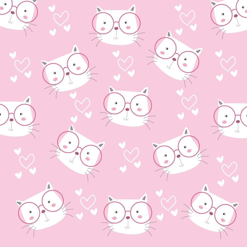 vectorillustratie van schattige kat op roze achtergrond naadloos patroon vector