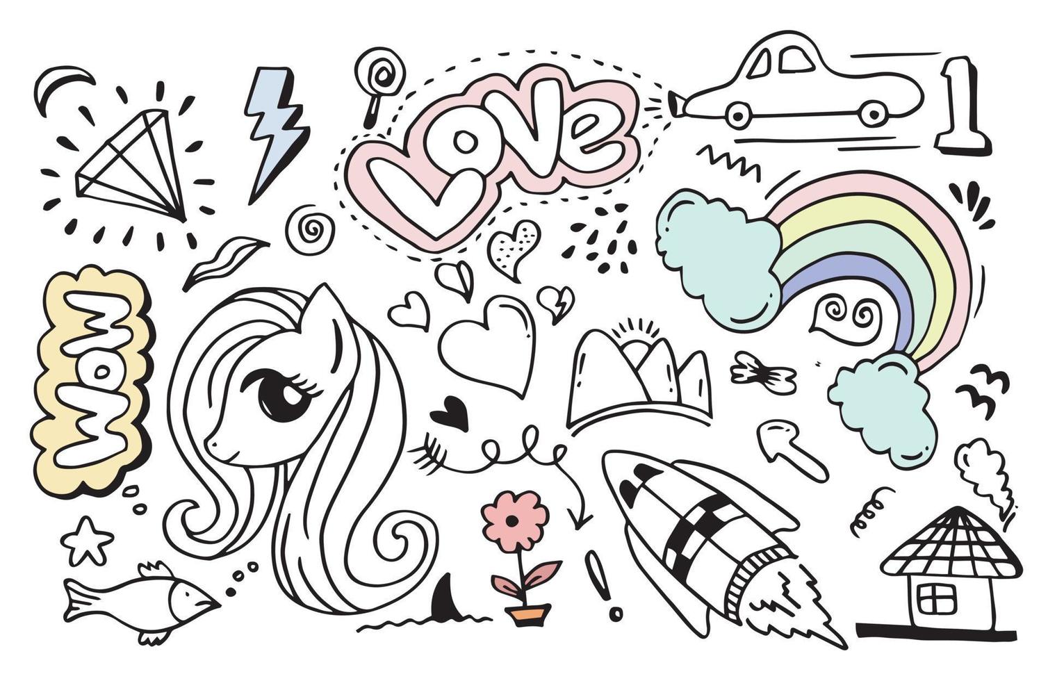 set van kleurrijke doodle op witte background.kids doodle.vector afbeelding. vector