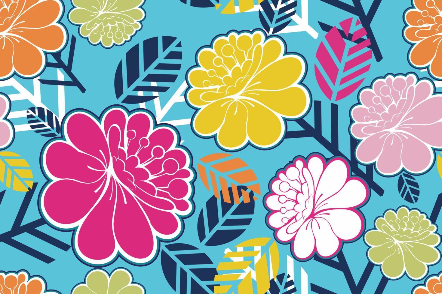 Japanse kleurrijke bloempatronen zijn glad, met abstracte bladachtergronden voor behang en afdrukken op een blauwe achtergrond vector