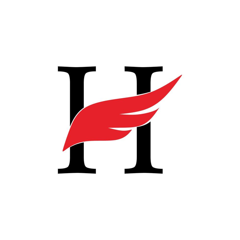 eerste letter h-logo en vleugels-symbool. vleugels ontwerpelement, eerste letter h logo pictogram, eerste logo sjabloon vector