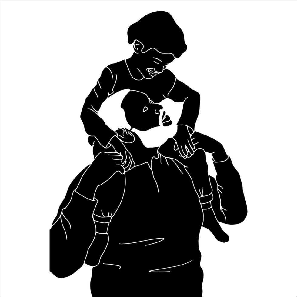 vader en kind hand getekende vectorillustratie. vector