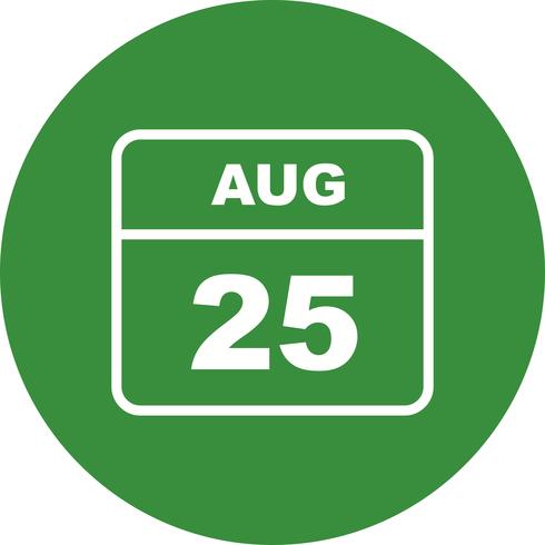 25 augustus Datum op een dagkalender vector