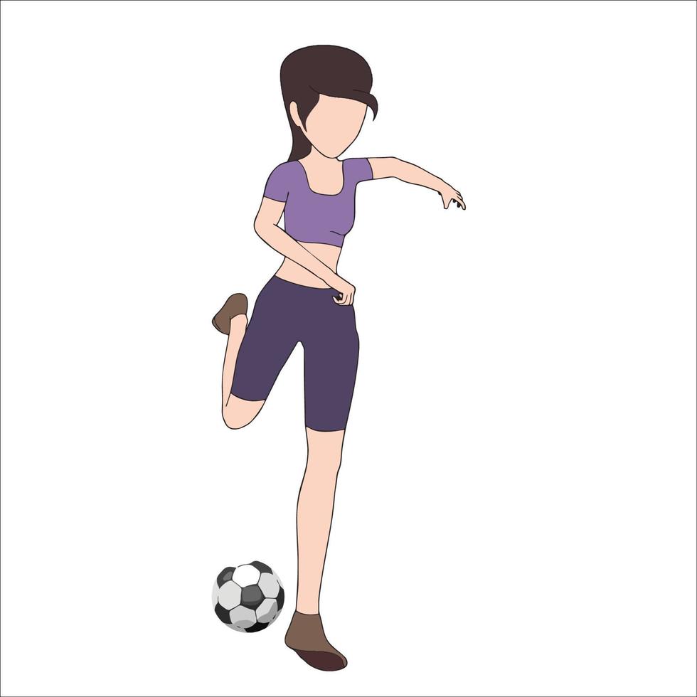 eenvoudige cartoon van meisje te voetballen geïllustreerd op een witte achtergrond. vector