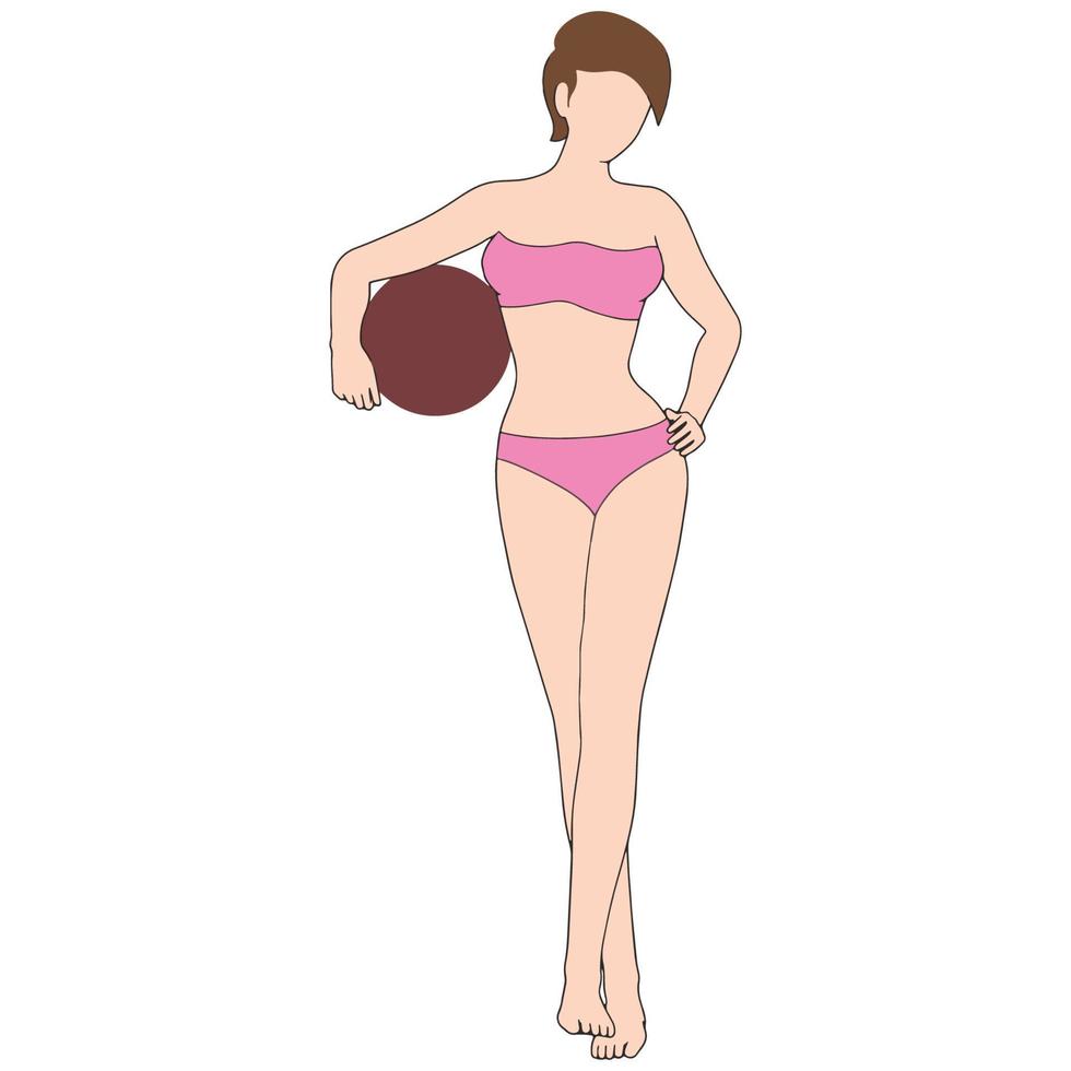 meisje met strandbal platte karakter illustratie op witte achtergrond. vector