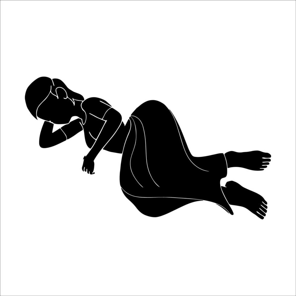 Indiase vrouwen slapen op de vloer karakter silhouet op witte achtergrond, vector